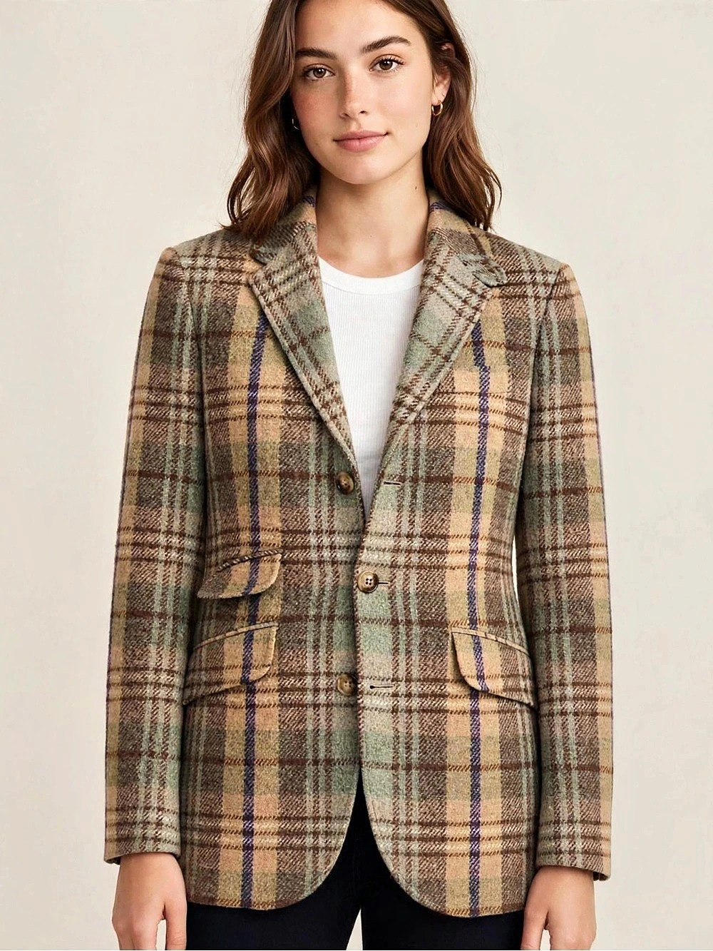Polo Ralph Lauren Women's Plaid Blazer in Brown & Green Like New